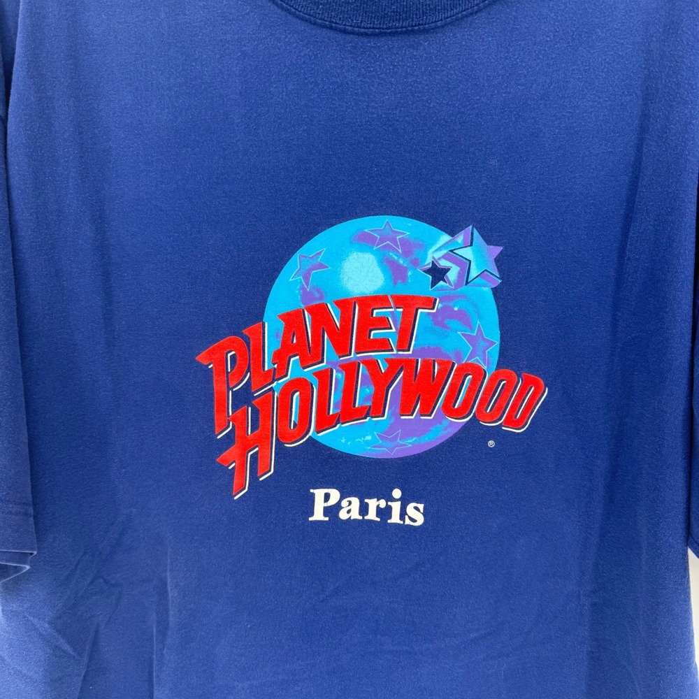 Planet Hollywood Paris Vintage T- Shirt XL Blue Graphic Tee 1991 Vintage Mens - Picture 2 of 6